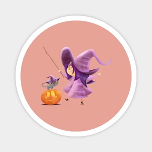 Little witch with her cat Magnet